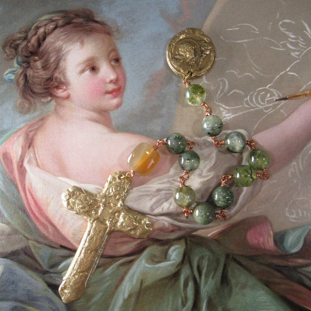 Rain of Roses Pocket Rosary, St Theresa Rose Quartz and Copper